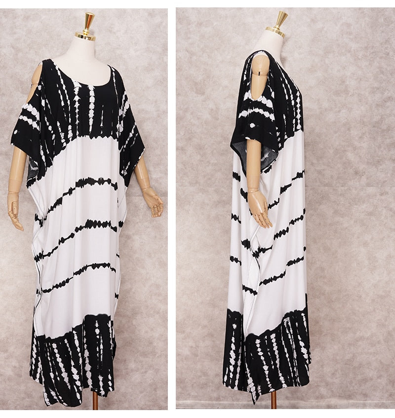 Beach Dress, Cover up Dress,, Kaftan Dress, Black & White Tie Dye Print