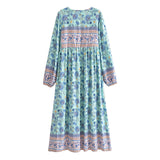 Bohemian Maxi Gown Dress – Maeve Loose Paisley Print in Green