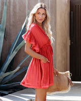 Boho Mini Dress – Boho White Dres – “Bare Grace” Deep V Ruffle Sleeve Mini Sundress