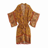 Boho Robe, Kimono Robe,  Beach Cover up, Feather Paisley in Brown