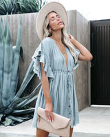 Boho Mini Dress – Boho White Dres – “Bare Grace” Deep V Ruffle Sleeve Mini Sundress