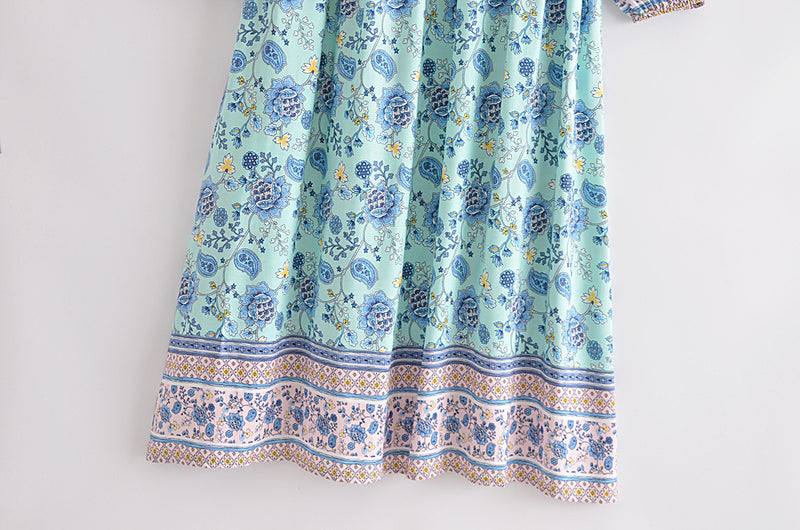 Bohemian Maxi Gown Dress – Maeve Loose Paisley Print in Green