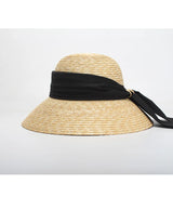 Boho Sun Beach Hat - Wide Brim Wheat Straw Hat with Black Ribbon
