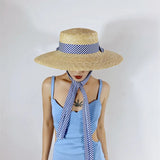 Boho Sun Beach Hat - Wide Striped Ribbon Straw Hat