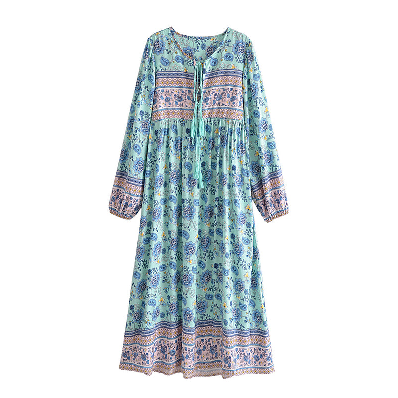 Bohemian Maxi Gown Dress – Maeve Loose Paisley Print in Green