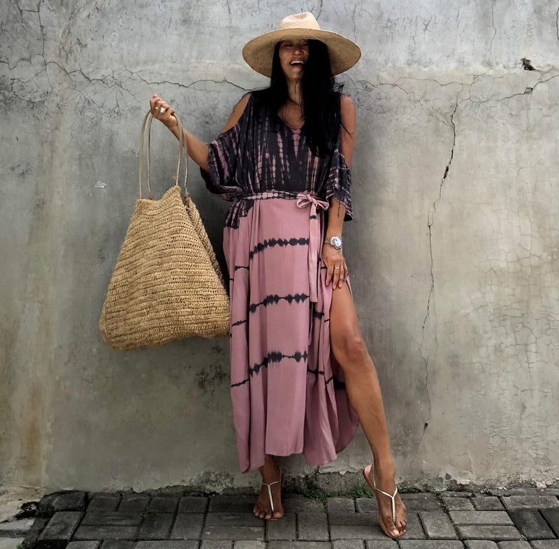 Beach Dress, Cover up Dress,, Kaftan Dress, Black & White Tie Dye Prin Wild Rose Boho Beach Dress, Cover up Dress,, Kaftan Dress, Black & White Tie Dye Prin Wild Rose Boho