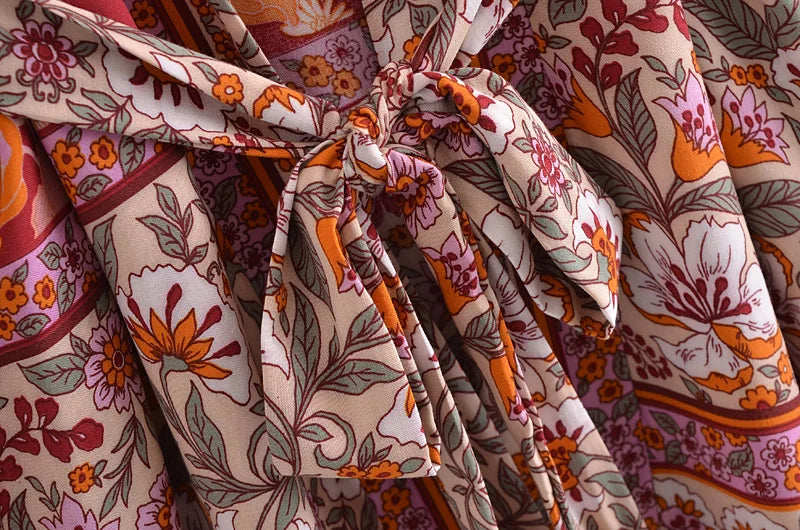 Bohemian Kimono Robe – “Gabriella”  Dusty Brown Short Cover-Up for Beach or Lounge
