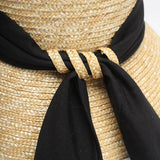 Boho Sun Beach Hat - Wide Brim Wheat Straw Hat with Black Ribbon