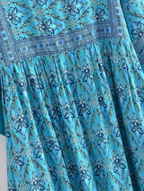 Boho Mini Dress – “Turquoise Reverie” Paisley Batwing Sleeve Loose Dress
