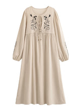 Bohemian Maxi Gown – “Meadow Stitch” Floral Embroidered Long Sleeve Dress