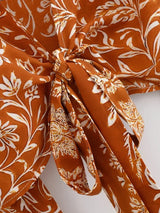 Boho Blouse – ““Seaside Song” Floral Long Sleeve Tie Front Tope