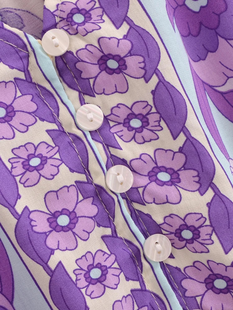 Boho Chic Maxi Dress – Floral Print Summer Sundress Elowen in Purple, Green and Pink