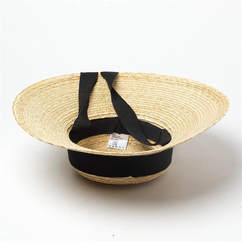 Boho Hat - Summer Hats, Sun Hat, Beach Hat - Wide Brim Straw Hat, Vintage Style with Romilly Black Ribbon
