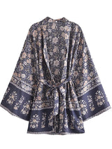 Boho Kimono Robe – “Blue Mirage” Short Cover-Up for Beach & Lounge