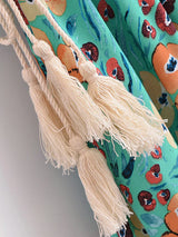 Bohemian Maxi Dress – “Jade Garden” Green Floral Batwing Tie-Waist Maxi Dress