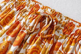 Boho Mini Skirt – “Honey Flower” Floral Print Beach Skirt in Teal & Rust Orange