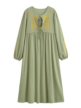 Bohemian Maxi Gown – “Meadow Stitch” Floral Embroidered Long Sleeve Dress