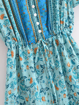 Boho Mini Dress – Blue Floral Button-Down Sundress Maeve