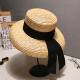 Boho Boater Hat - French Wheat Straw Wide Brim Hat