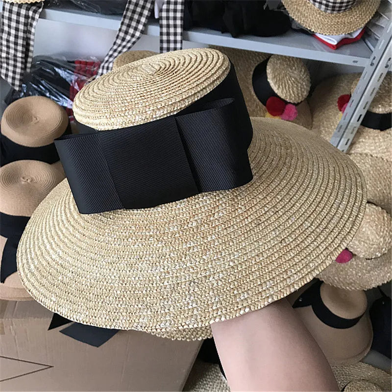 Wide Brim Beach Hats for Women - Sun Hats with Black Ribbon - Josy