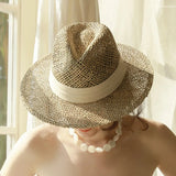 Boho Sun Beach Hat - Handwoven Seagrass Panama Hat