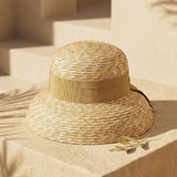 Boho Sun Beach Hat - Wheat Straw Cloche Hat with Ribbon