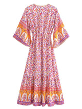 Boho Maxi Dress – Vibrant Bohemian Floral Dress with Bell Sleeves Seraphina