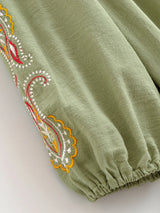 Bohemian Maxi Gown – “Meadow Stitch” Floral Embroidered Long Sleeve Dress