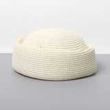 Boho Pillbox Hat - Natural Raffia French Beret Hat