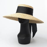 Boho Sun Beach Hat - Handwoven Lace Straw Hat with Bow Ribbon