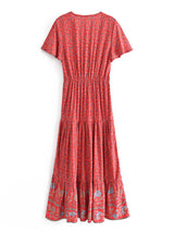 Boho Maxi Dress – Addison in Red and Green, Flowy Summer Sundress