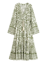 Bohemian Maxi Gown – “Starlit Nomad” Floral Long Sleeve Tassel Dress