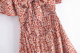 Boho Mini Dress – “Wildflower Waltz” Floral & Leopard Bow-Front Cutout Dress