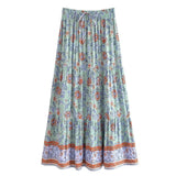 Boho Maxi Skirt – “Wild  Bloom” Floral Gypsy Skirt in  Navy,Purple & Turquoise