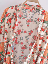 Boho Robe, Kimono Robe, Beach Cover up, Short Robe, Shelta White Floral