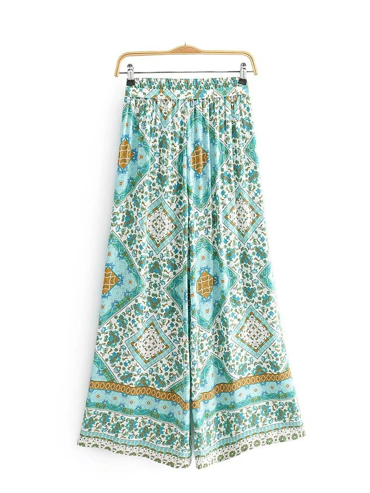 Boho Pant - Hippies Palazzo Pant - Green Rowan