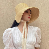 Boho Sun Beach Hat - Retro Handwoven Raffia Wide Brim Hat