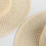 Boho Sun Beach Hat - Handwoven Hollow Wide Brim Straw Fedora Hat
