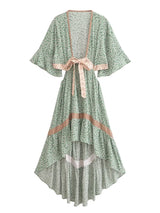 Bohemian High-Low Dress – “Savanna Rose” Leopard Print Tie-Waist Backless Boho Dress