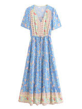 Boho Chic Maxi Dress – Blue Floral Print Summer Sundress Elowen