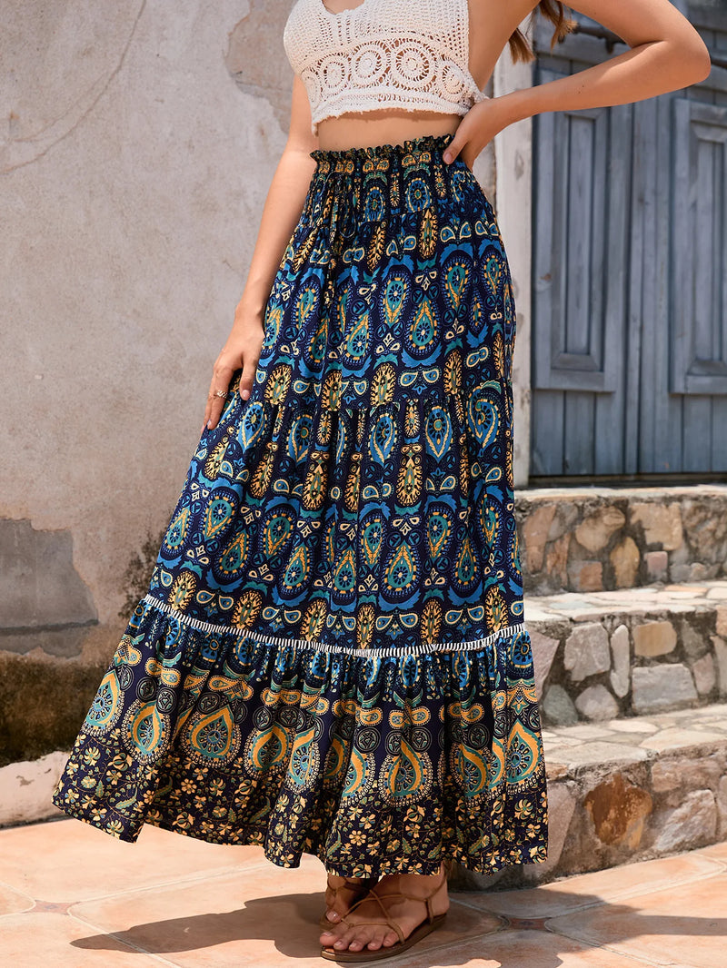 Boho Maxi Skirt - Hippie Style in  Red Peacock