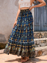 Boho Maxi Skirt - Hippie Style in Blue Peacock