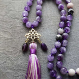 Boho Necklace - Crystal Amethyst Spiritual Lotus Pendant Malas Necklaces
