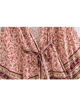 Boho Short Robe – “Rosewood Escape” Pink Floral Kimono Beach Cover-Up