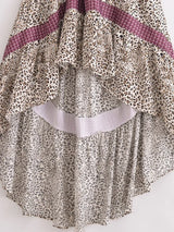 Bohemian High-Low Dress – “Savanna Rose” Leopard Print Tie-Waist Backless Boho Dress