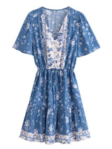 Bohemian Mini Dress – “Boho Bloom” Floral Print V-Neck Tie-Waist Mini Dress