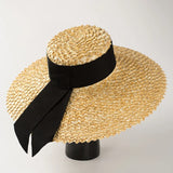 Boho Sun Beach Hat - Handwoven Lace Straw Hat with Bow Ribbon