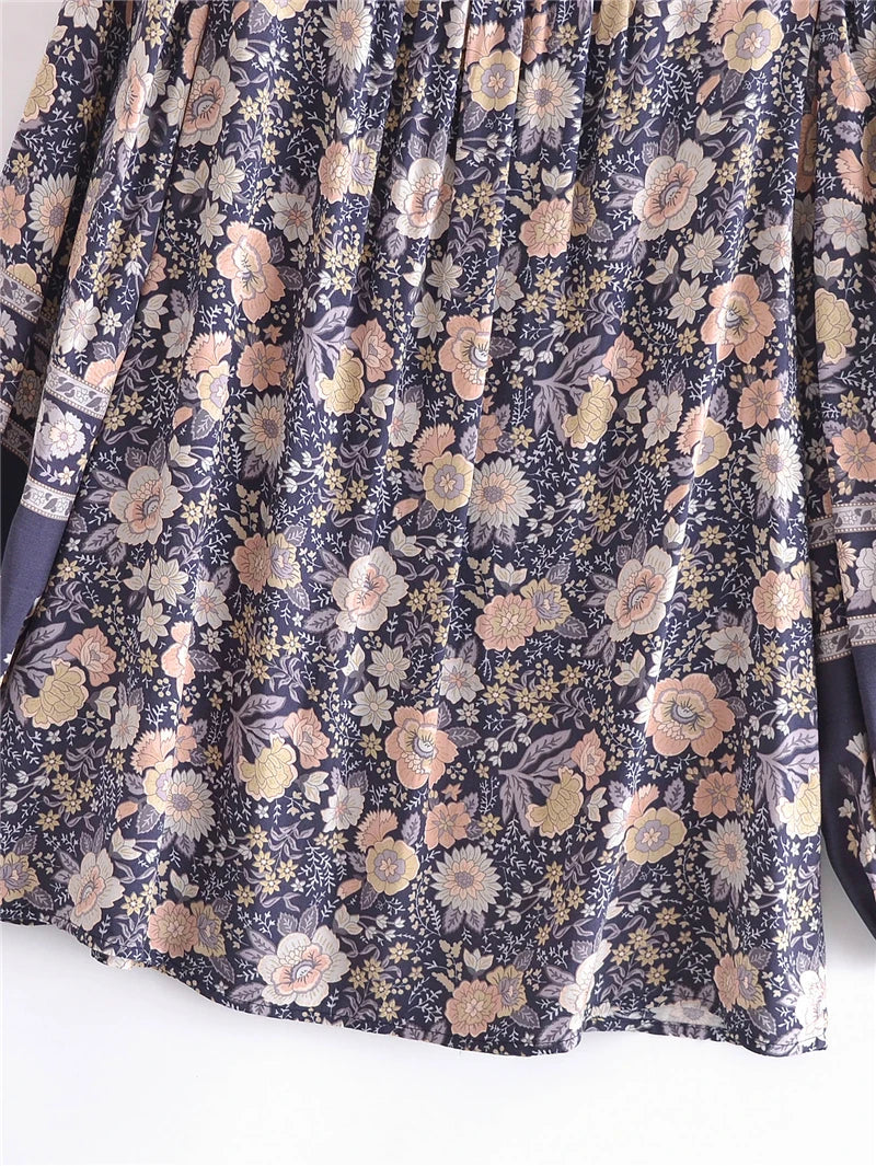 Boho Blouse – “Wild Petal” – Boho Floral Tunic Tops in Pink & Blue
