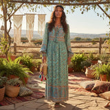 Bohemian Maxi Gown – “Desert Heirloom” Floral Long Sleeve Bohemian Gown