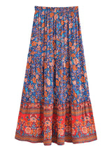 Boho Maxi Skirt – “Wild  Bloom” Floral Gypsy Skirt in  Navy,Purple & Turquoise
